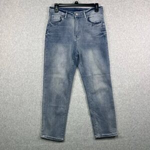 Jeans Womens Large Blue Denim Straight Leg Stretch Embroidered 28x24